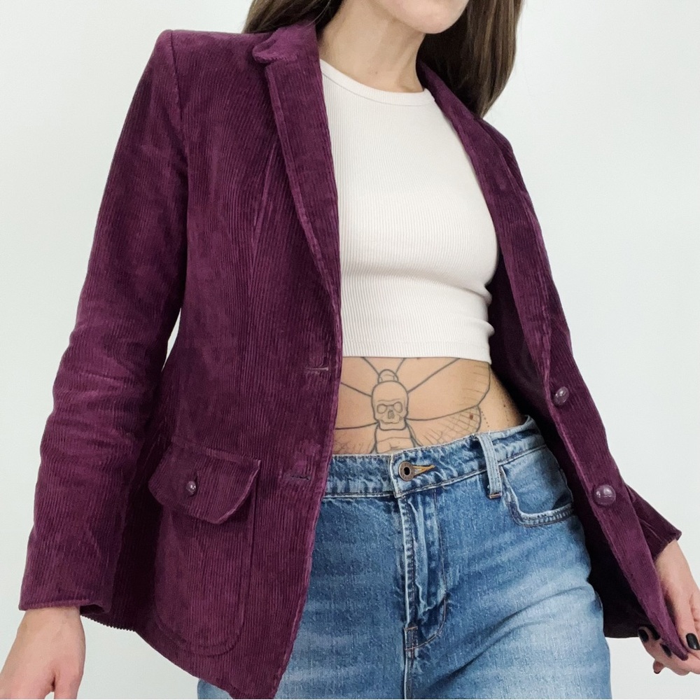 Vintage Single-Breasted Corduroy Blazer in Purple | Size S